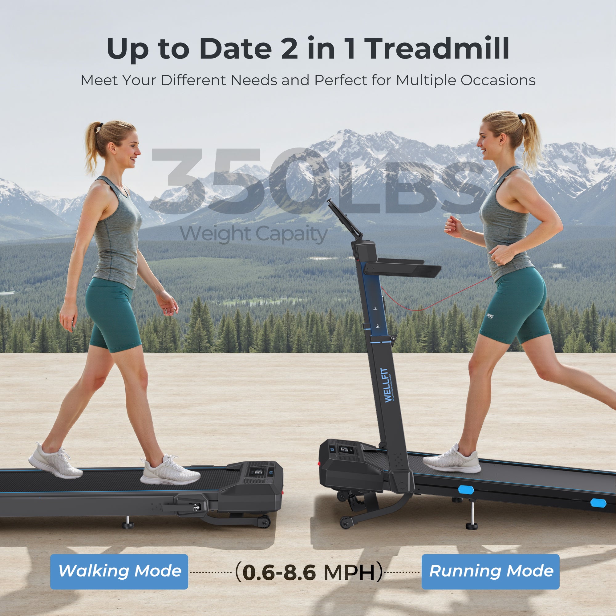 YZRUN Treadmill with Auto Incline, Foldable Treadmills for Home with Adjustable Height, Under Desk Walking Pad, 350 LBS Capacity