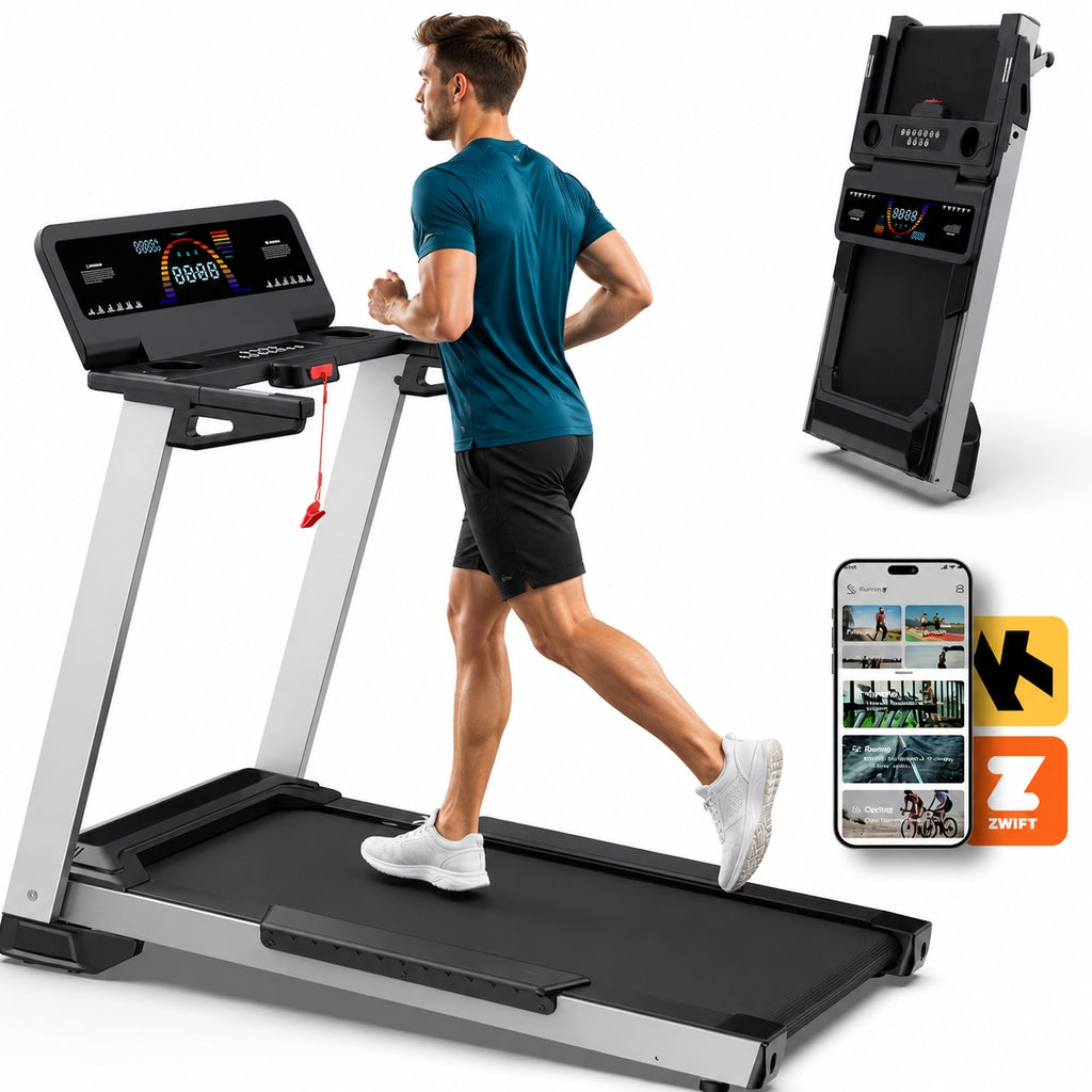 YZRUN 4 HP Incline Treadmill for Home, 450 lbs Capacity, Portable Folding Treadmill with 20"x 45"Running Area, Bluetooth Speaker，10 MPH